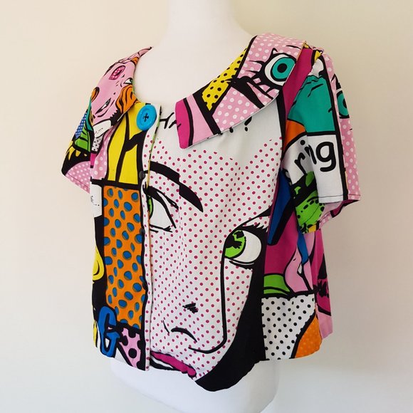 Unique Handmade Button Through Cartoon Short Crop Blouse Top Cosplay Relaxed Fit - Picture 4 of 12